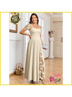Maternity Maxi Dress 3D Floral Puff Sleeve Baby Shower Gown